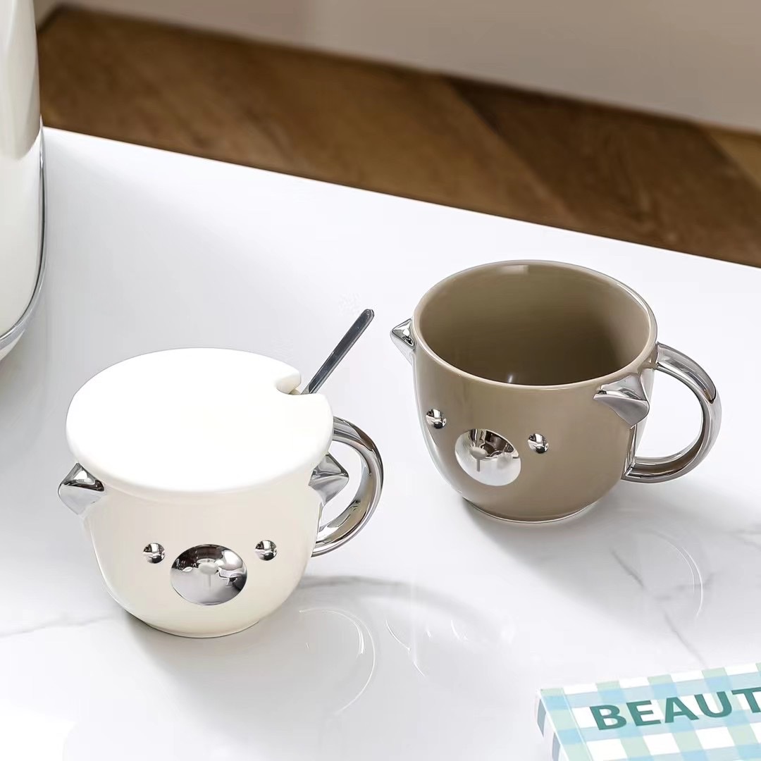 Ceramic Silver Plated Bear Cup Hot Drink Breakfast Cup Cute Mini Glitz Item Picture