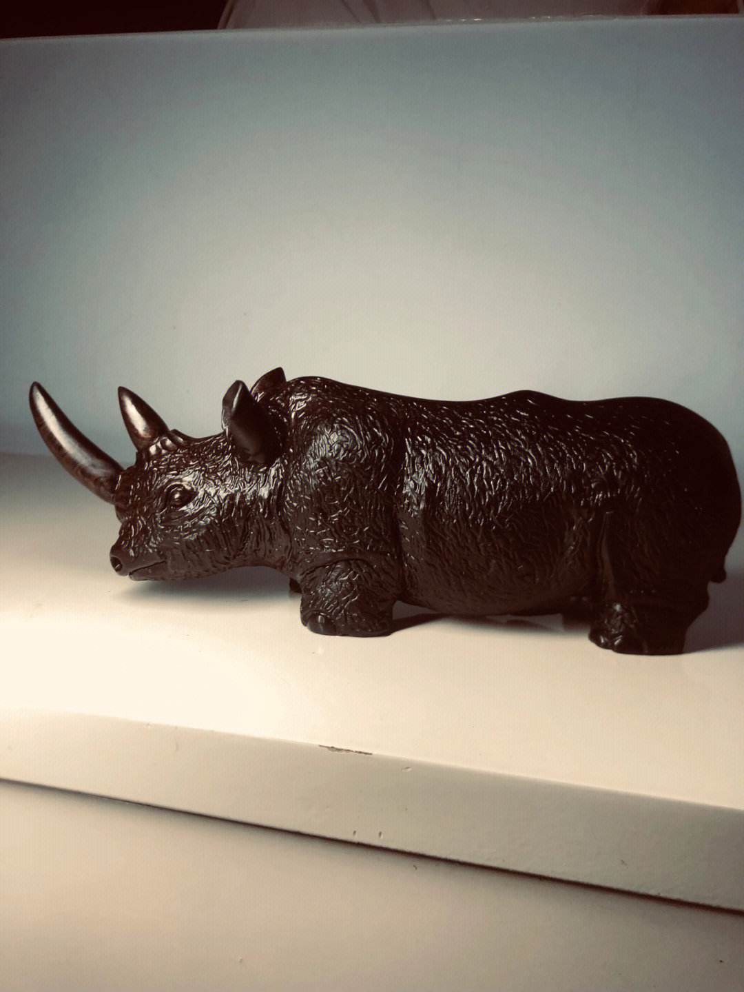 Black Rhinoceros Carved Wood Size A2 details Picture