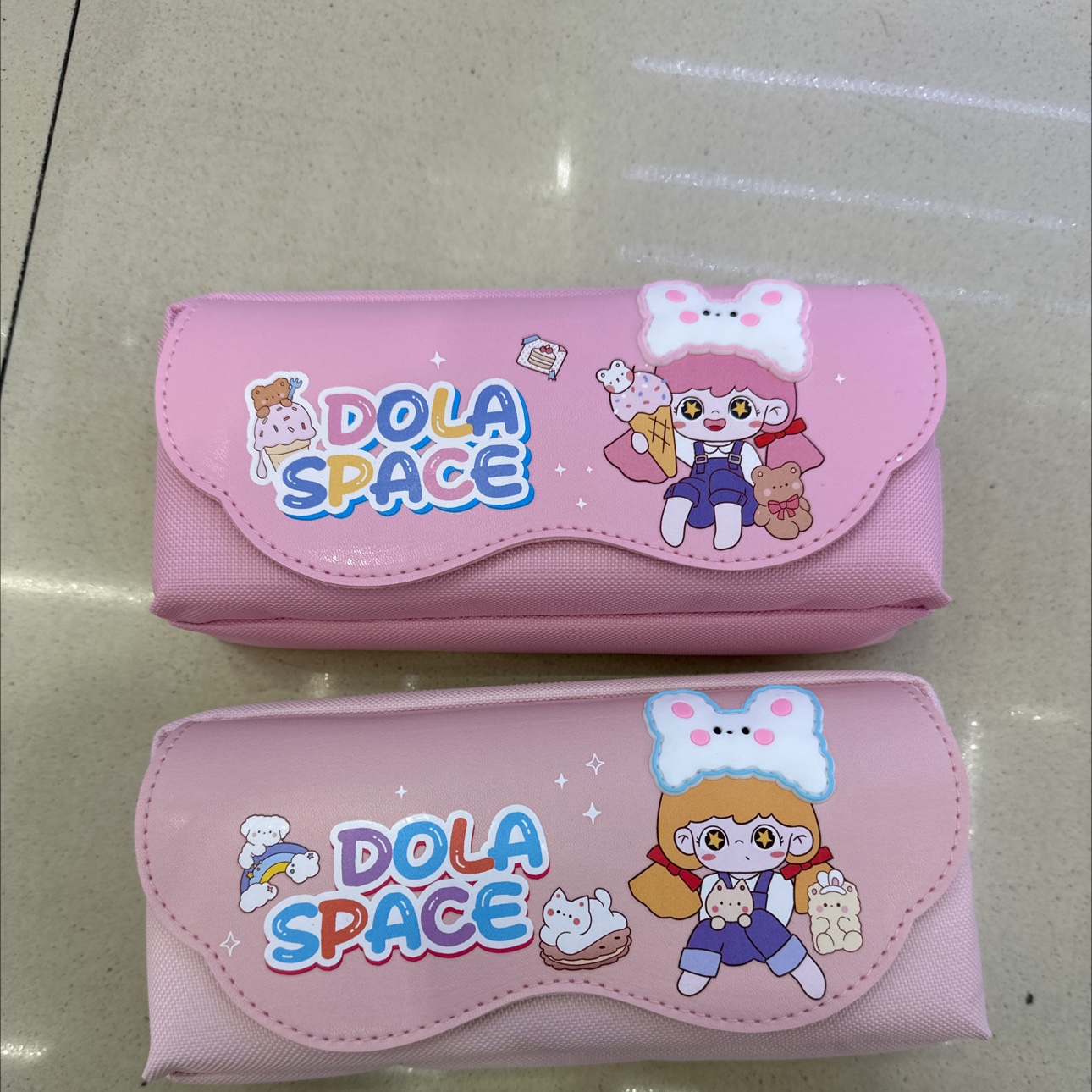Pen Bag Women's Double Pen Bag With Leather Label 7568 details Picture