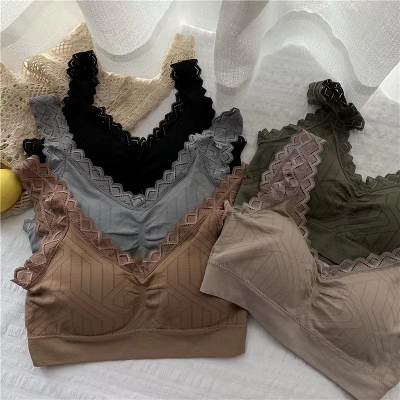 2023 Top Top Type Underwire Underwear Lace Sexy Small Chest Thickened Beauty Back Halter With Sports Bra Cover details Picture