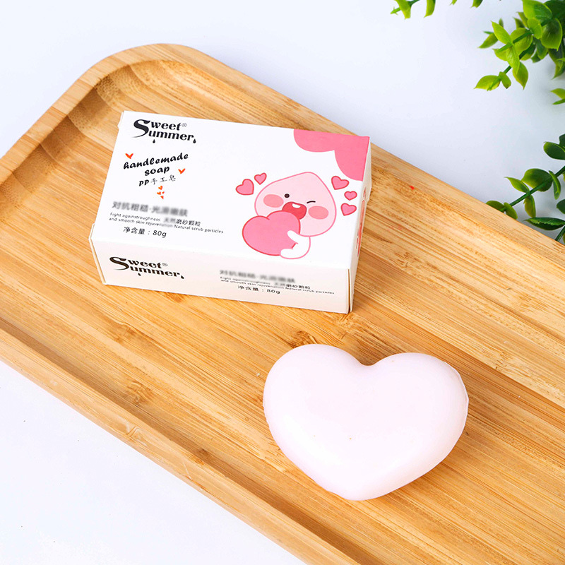 Heart-Shaped Peach Aroma Pp Handmade Soap 80G Butt Smooth Skin Delicate Soft Natural Scrub Granules Against Roughness details Picture