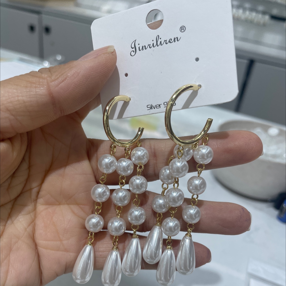 Korean fashion pearl handmade earrings all matching long tassel earrings
