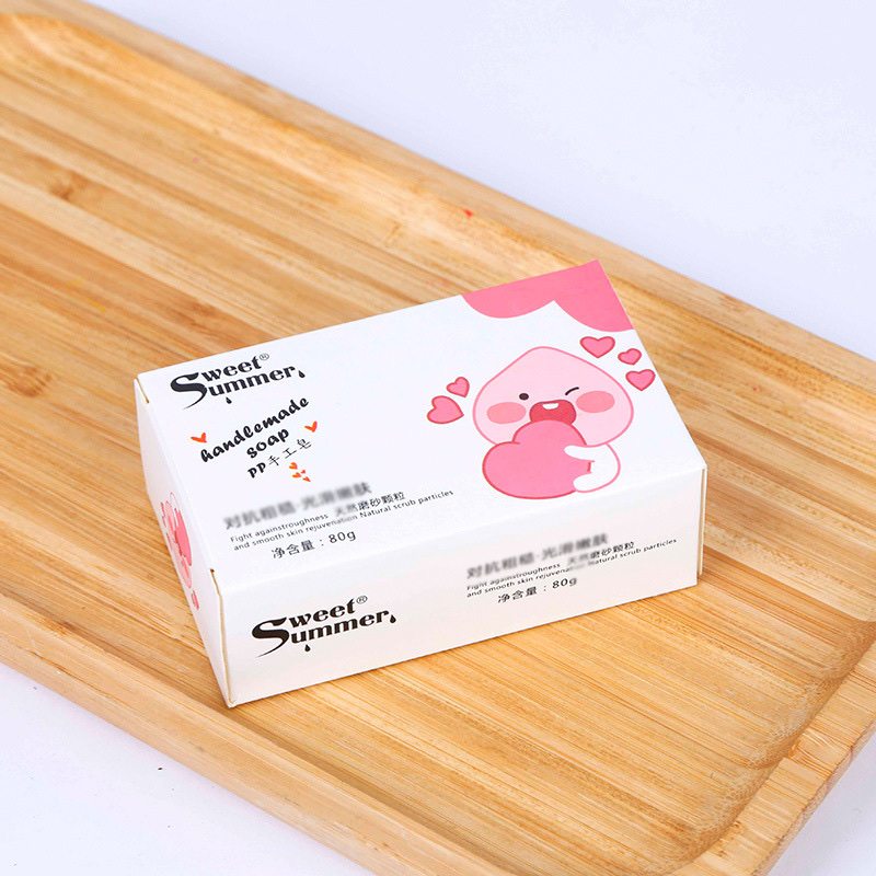 Heart-Shaped Peach Aroma Pp Handmade Soap 80G Butt Smooth Skin Delicate Soft Natural Scrub Granules Against Roughness Specification drawing