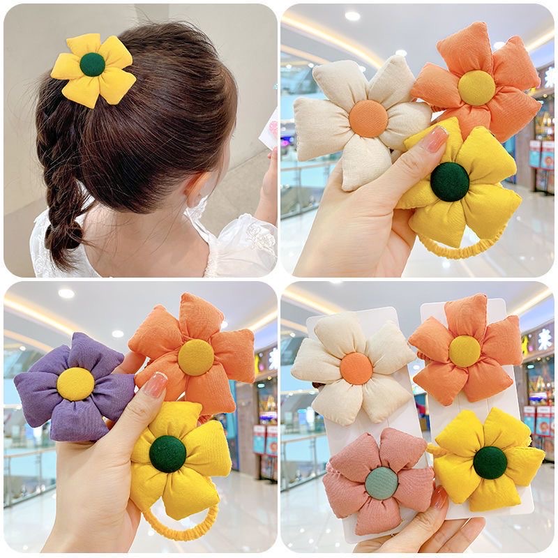Children's sunflower headband Girl's headband does not hurt hair Cute flower ponytail headband girl's rubber band hair accessories thumbnail