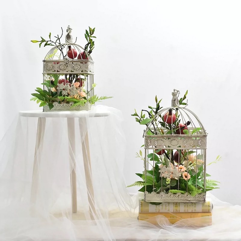 White Bird Cage Decoration Wedding Wedding Succulent Flower Frame Hanging Decoration Green Plant Home Accessories Balcony Courtyard Decoration Iron Art Specification drawing