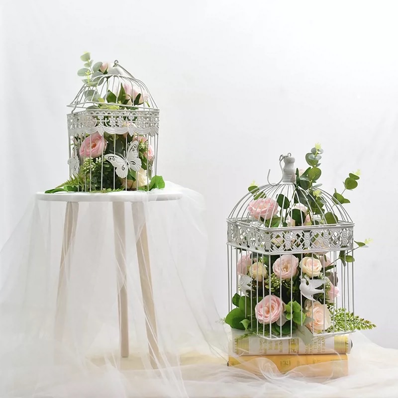 White Bird Cage Decoration Wedding Wedding Succulent Flower Frame Hanging Decoration Green Plant Home Accessories Balcony Courtyard Decoration Iron Art Application Scenario