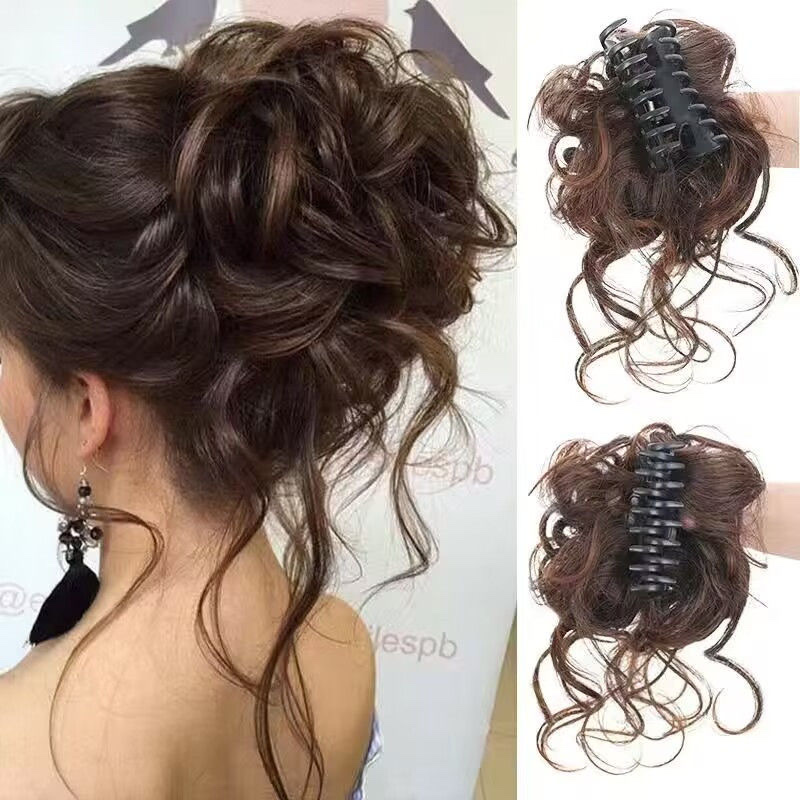 Long Hair Clip Vintage Hair Circle Simulation Hair Bud Head Fluffy Natural Ball Head Women's Hair Accessories Specification drawing