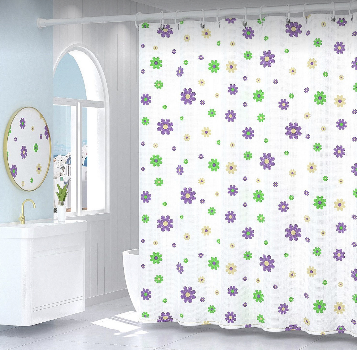 Peva 4 Thick Silk Shower Curtain Size 180*180Cm Pvc Bag Hook Packaging Specification drawing