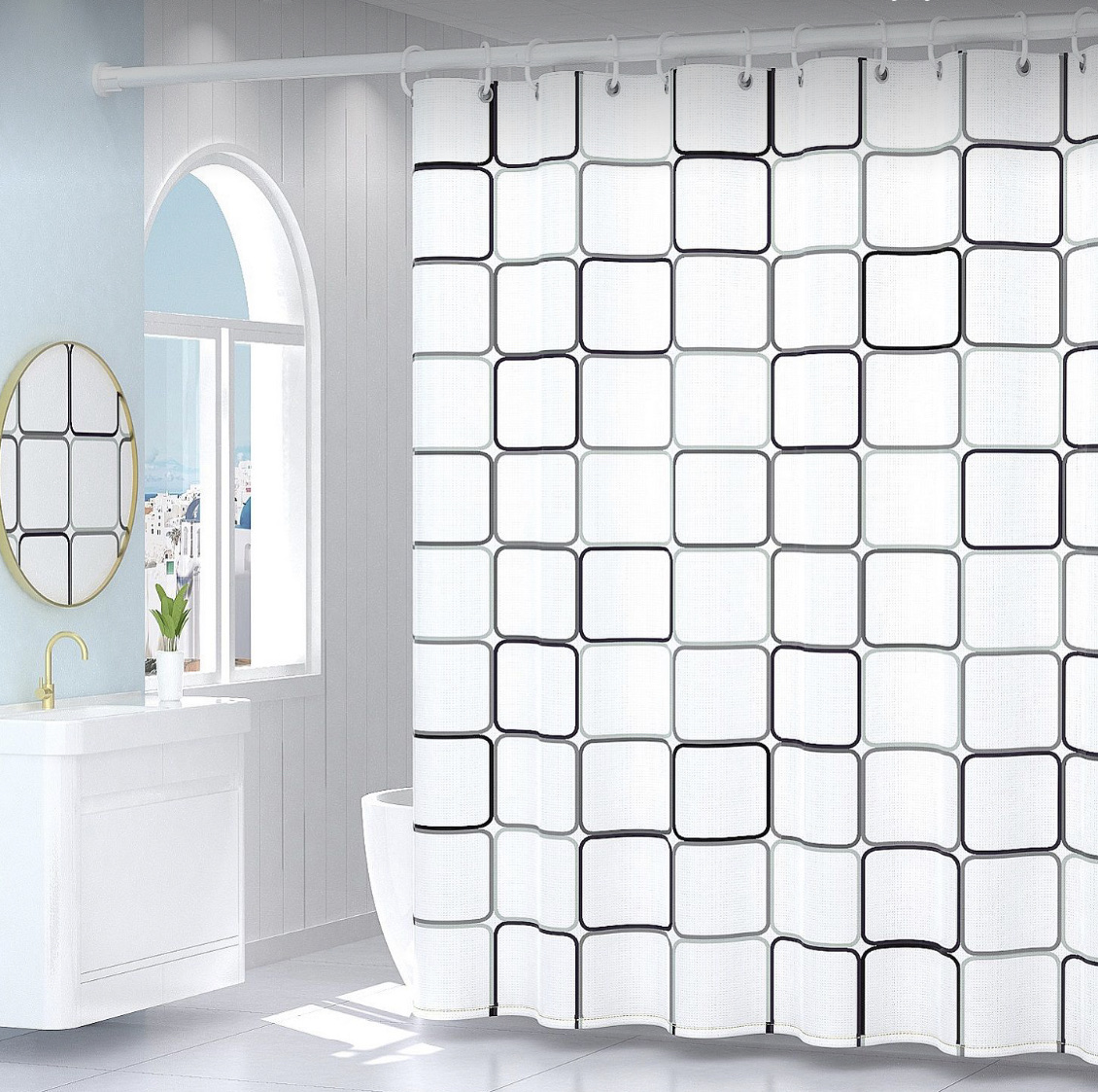 Peva 4 Thick Silk Shower Curtain Size 180*180Cm Pvc Bag Hook Packaging details Picture