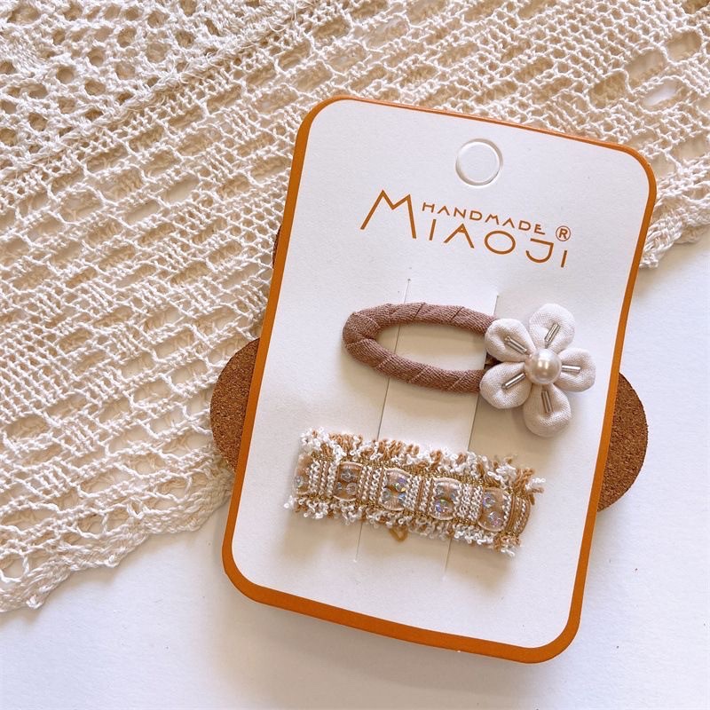 South Korea Early Autumn Sweet Milk Coffee Bow Hair Clip Children Fabric Bb Clip Cute 5 Flower Cotton Girl Hair Rope