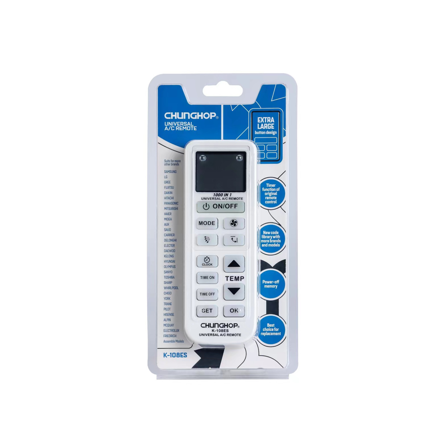 CHUNGHOP Zhonghe K-108ES Universal Air Conditioner Remote Control Factory supplies