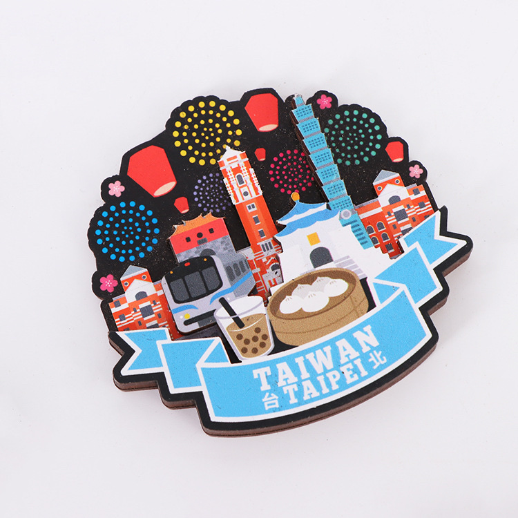 Creative cartoon message fridge magnets, personalized wooden fridge magnets for urban tourism, 3D stereoscopic scenic area tourism commemorative magnets details Picture