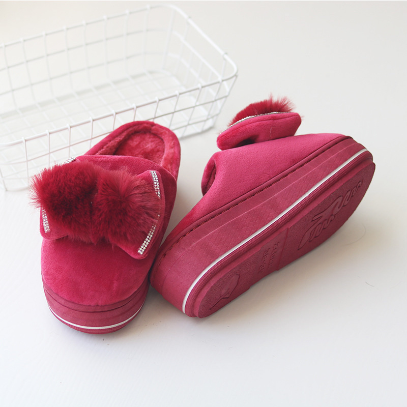 Autumn And Winter Fashion Warm Home Cute Cotton Slippers Thick Sole Bow Cute Cotton Slippers Bow Application Scenario