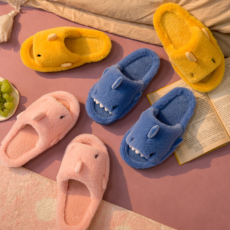 New Open Shark Cotton Slippers Foreign Trade Floor Drag Cute Warm Home Non-Slip Indoor Floor Drag Cute Slippers