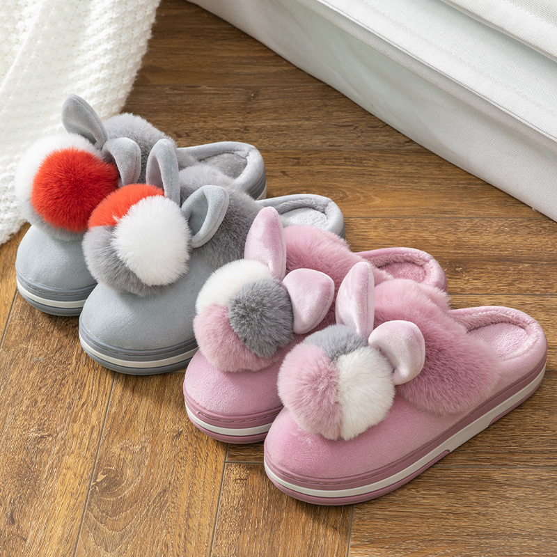 New Fur Ball Thick Bottom Rabbit Cartoon Cotton Slippers Floor Drag Warm Non-Slip Indoor Cute Cotton Slippers Application Scenario