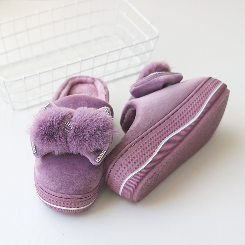 Autumn And Winter Fashion Warm Home Cute Cotton Slippers Thick Sole Bow Cute Cotton Slippers Bow details Picture