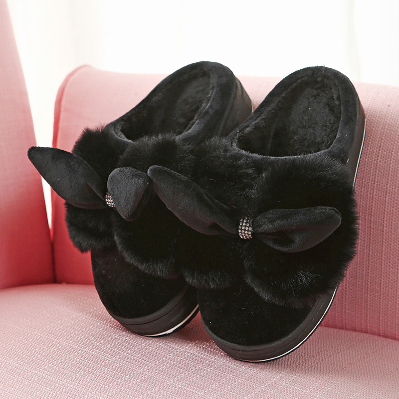 Autumn And Winter New Cotton Slippers Women Warm Home Indoor Bow Non-Slip Shoes Bow Floor Mop Item Picture