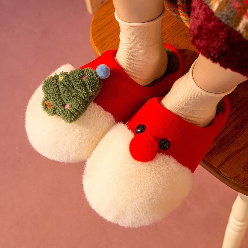 New Cartoon Santa Tree Cotton Slippers Home Indoor Warm Floor Mop Indoor Home Warm Floor Mop