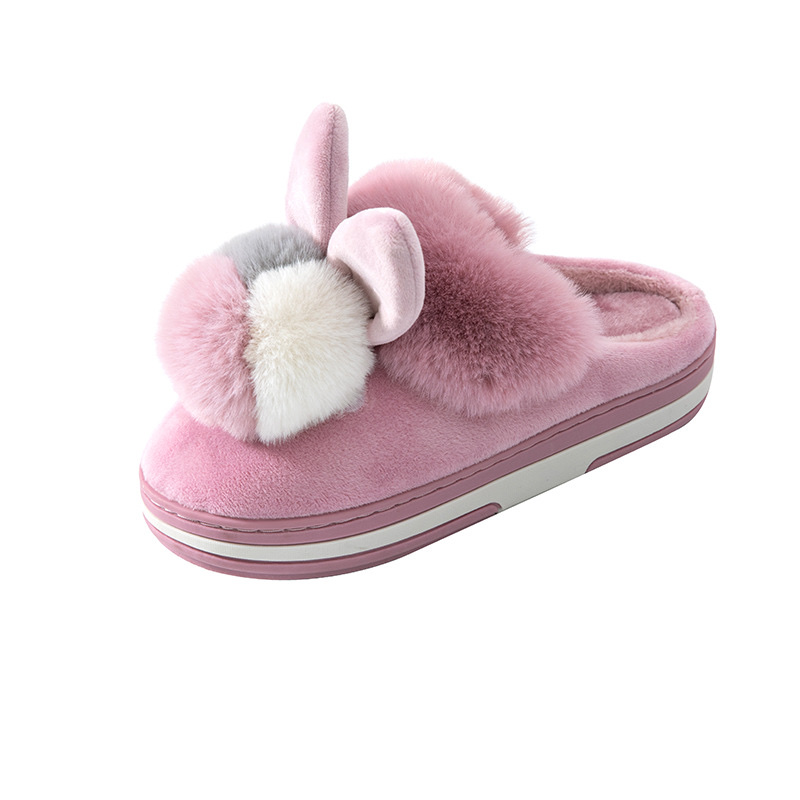 New Fur Ball Thick Bottom Rabbit Cartoon Cotton Slippers Floor Drag Warm Non-Slip Indoor Cute Cotton Slippers Specification drawing