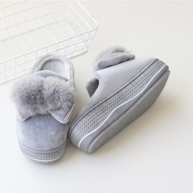 Autumn And Winter Fashion Warm Home Cute Cotton Slippers Thick Sole Bow Cute Cotton Slippers Bow Specification drawing
