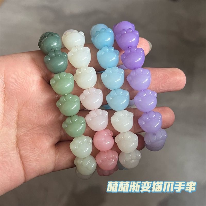 2023 new cute ~ Chubby kitten claws beaded bracelet female cartoon cute sweet anti-jade bead bracelet