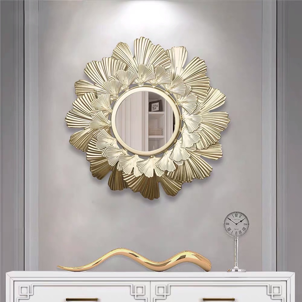 Factory Direct Iron Hanging Mirror Living Room Bedroom Hotel Decoration Round Mirror European Style Gift Gift Nordic Style Exquisite Atmosphere Source Factory Iron Painting Does Not Rust Style Many