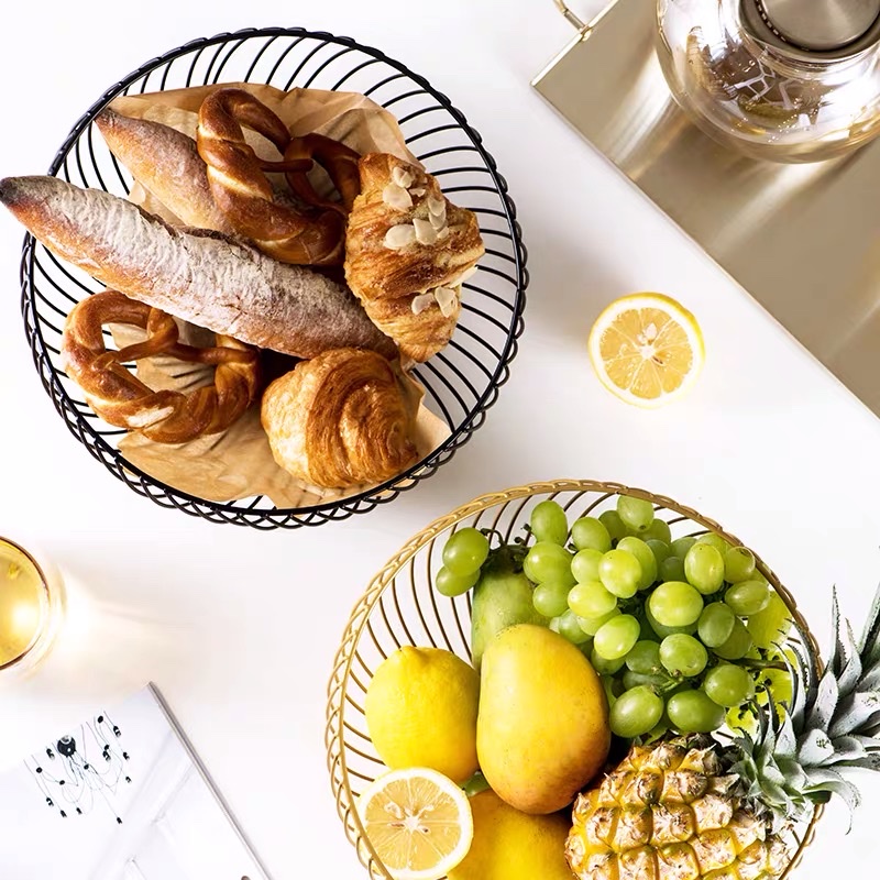 Factory Direct Iron Art Fruit Basin Modern Northern Europe Simple Wind Light Luxury Living Room Home Creative Tea Table Display Gift Gift Exquisite Ins2023 New Storage Iron Art Spray Gold Does Not Rust Application Scenario