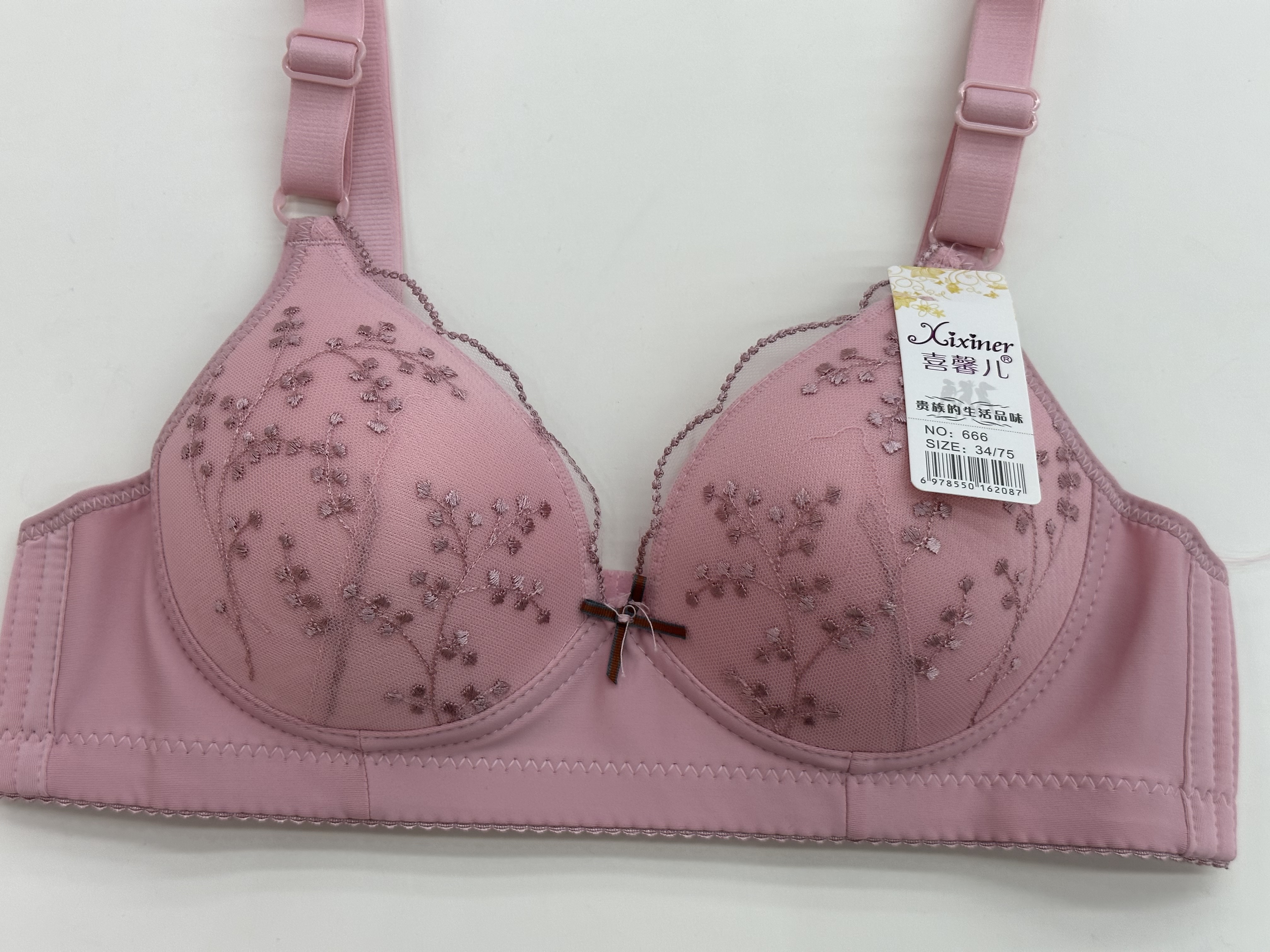 A thin B-cup gathering bra with exquisite embroidered lace and no steel rims Specification image