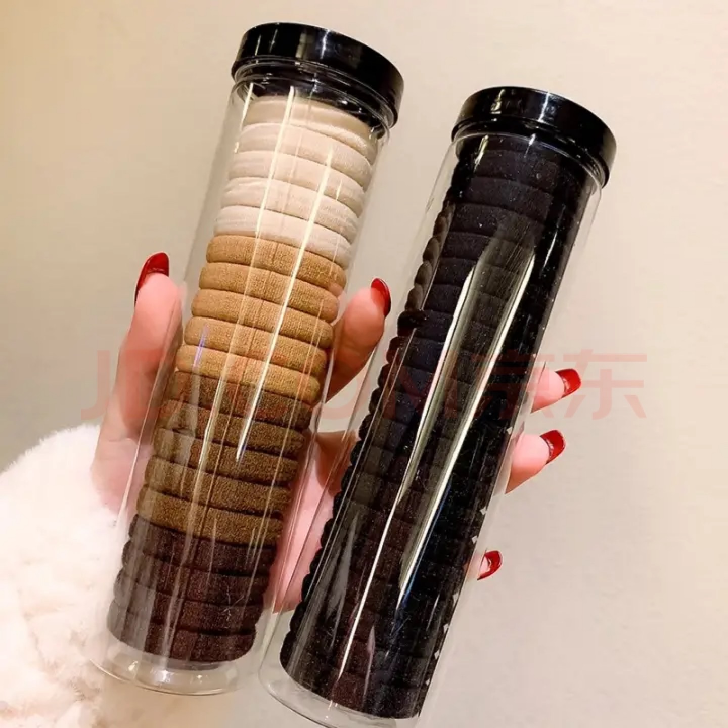 Canned high-elasticity rubber band hair band for women, summer Internet celebrity, simple hair band, Japanese style 14# black + coffee brown [Two cans, 40 pieces