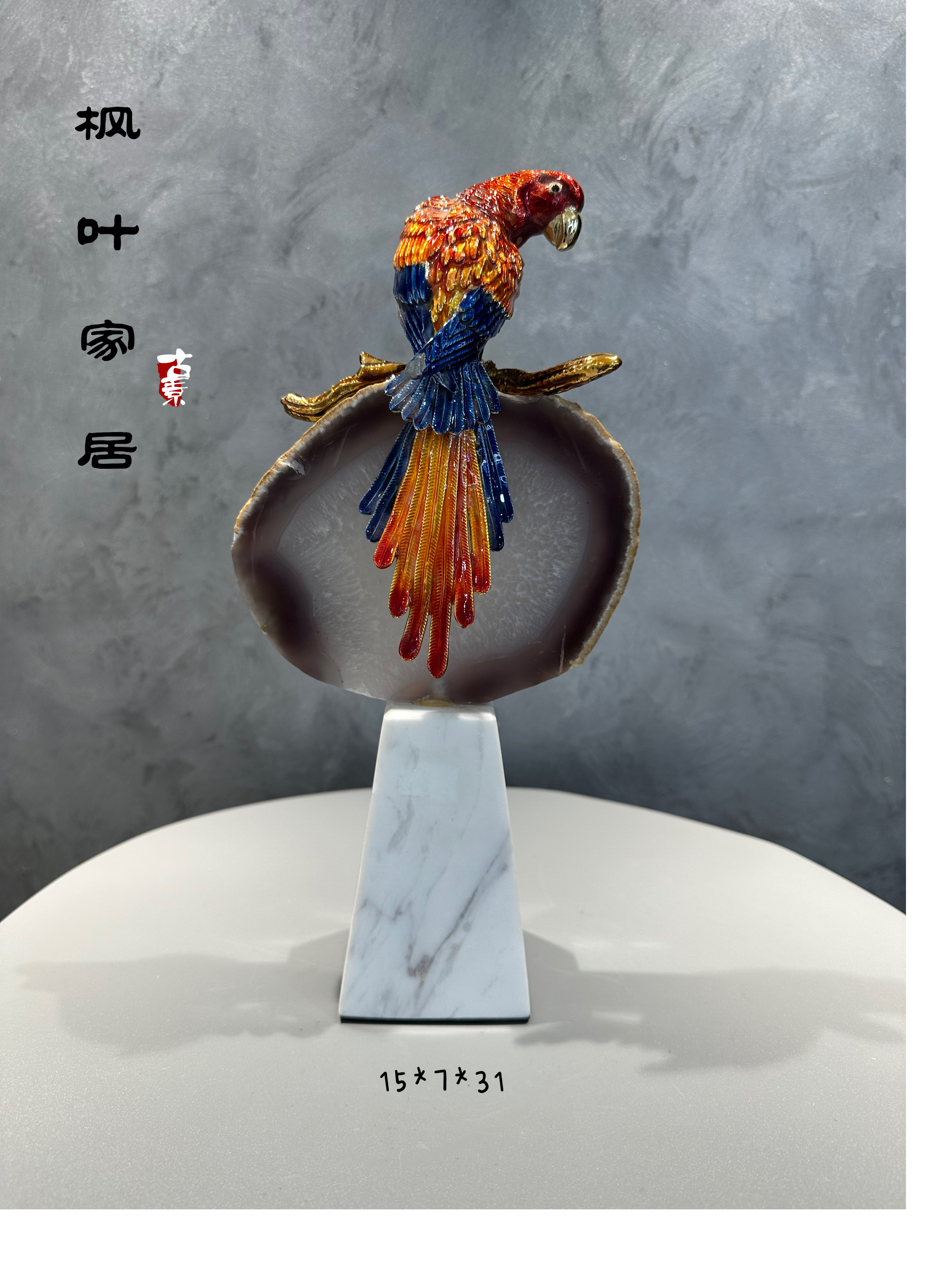 Parrot-shaped natural stone enamel colored marble handicraft display piece