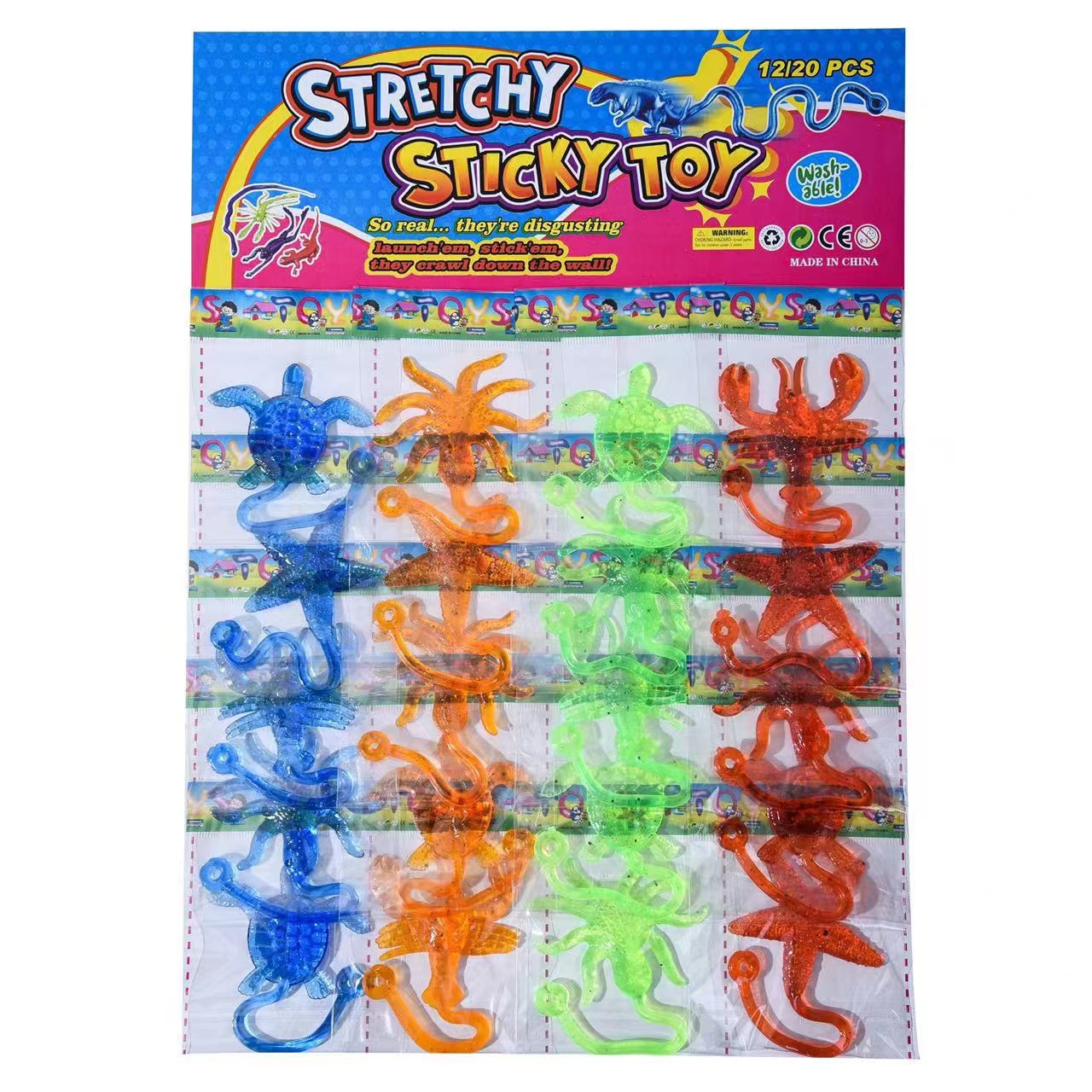 Cross-border best-selling new hanging board, card-mounted hanging board, TPR soft rubber, spider, turtle, snake animal sticky hand toy, soft material, traditional sticky toy, stress relief, release, traditional nostalgic toy wholesale factory direct sales