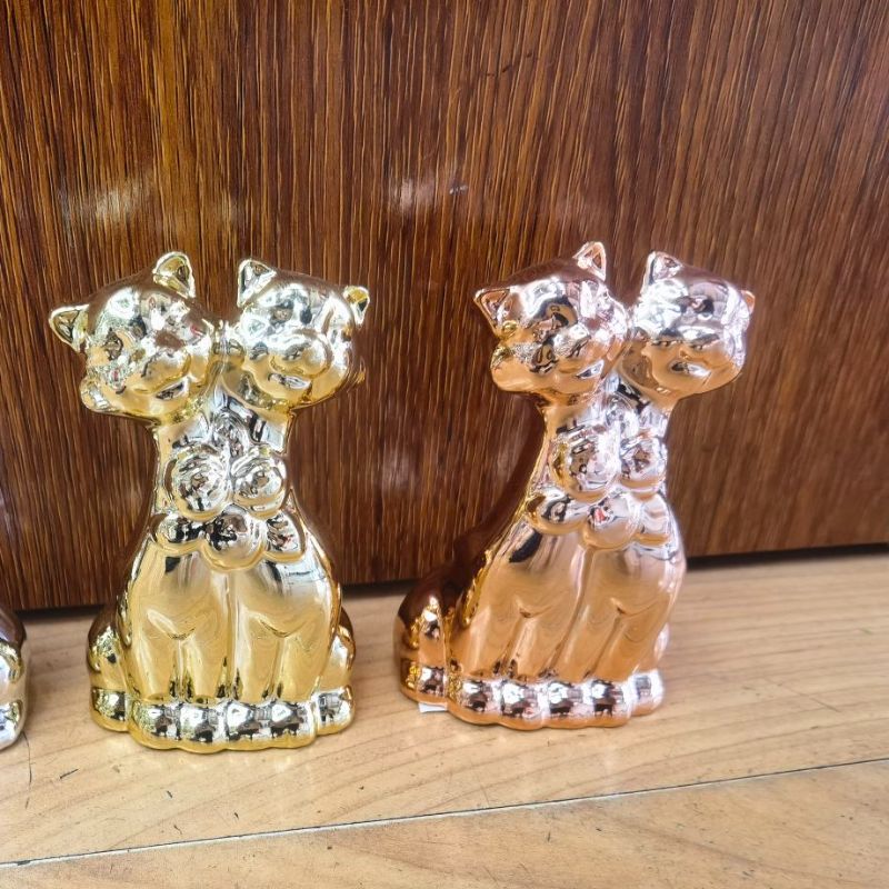 Ceramic Couple Cat Electroplated Ceramic Home Decoration Ceramic Crafts details Picture
