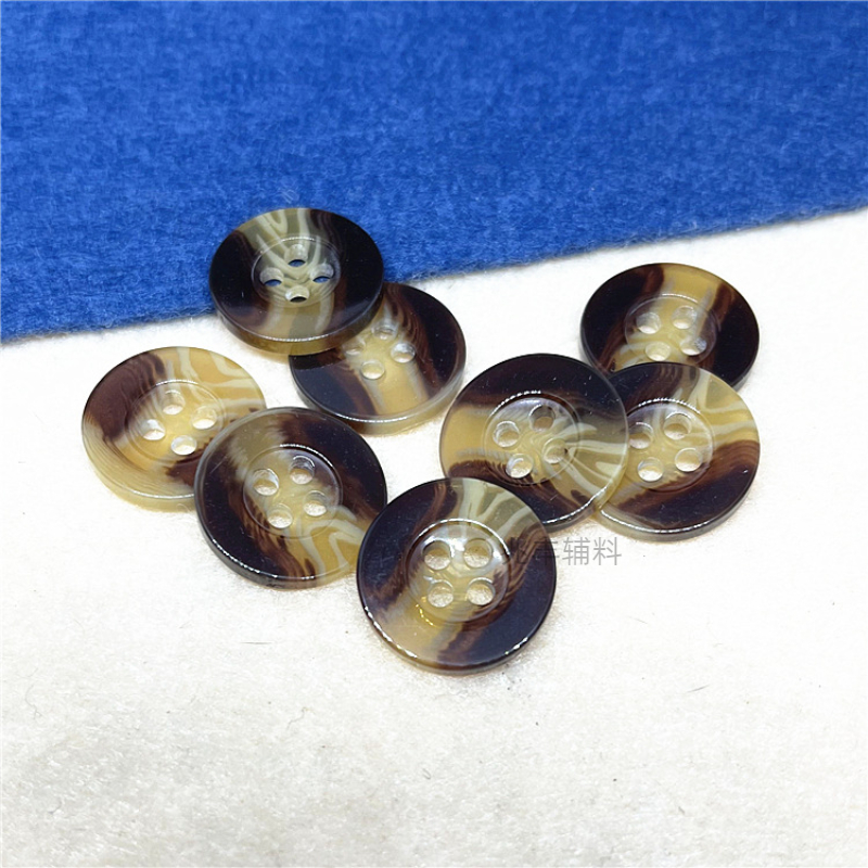 Resin Wide Edge Pattern Button Round Striped Pattern Button Four Eyes Brown Button Clothing Accessories Wholesale details Picture