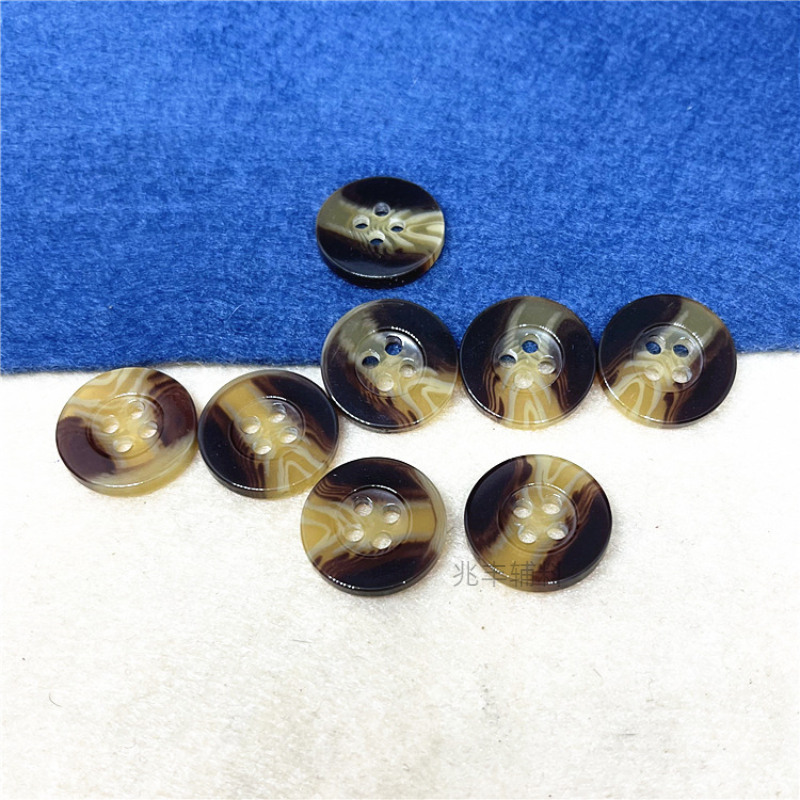 Resin Wide Edge Pattern Button Round Striped Pattern Button Four Eyes Brown Button Clothing Accessories Wholesale Specification drawing