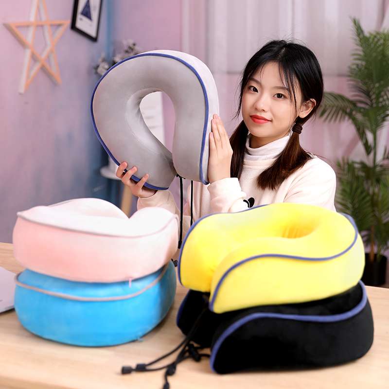 Simple U-shaped pillow, memory foam magnetic fabric travel pillow, slow rebound multi-functional neck pillow, airplane neck guard pillow, comfortable details Picture