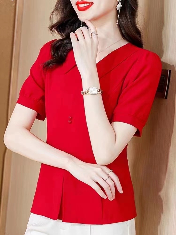 2023 Summer New Korean women's Wear XL-5XL short-sleeved cinched-waist top for middle-aged moms Application Scenario