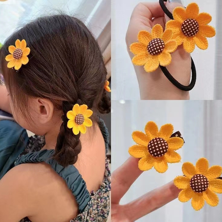 Cute Sunflower Hairpin Hairband Korean Children's Princess Hairpin Headstring Hairstring Leather Band Baby Bangs Hairpin Specification drawing