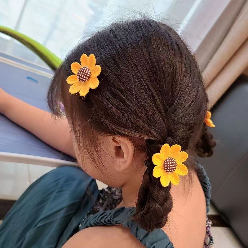 Cute Sunflower Hairpin Hairband Korean Children's Princess Hairpin Headstring Hairstring Leather Band Baby Bangs Hairpin