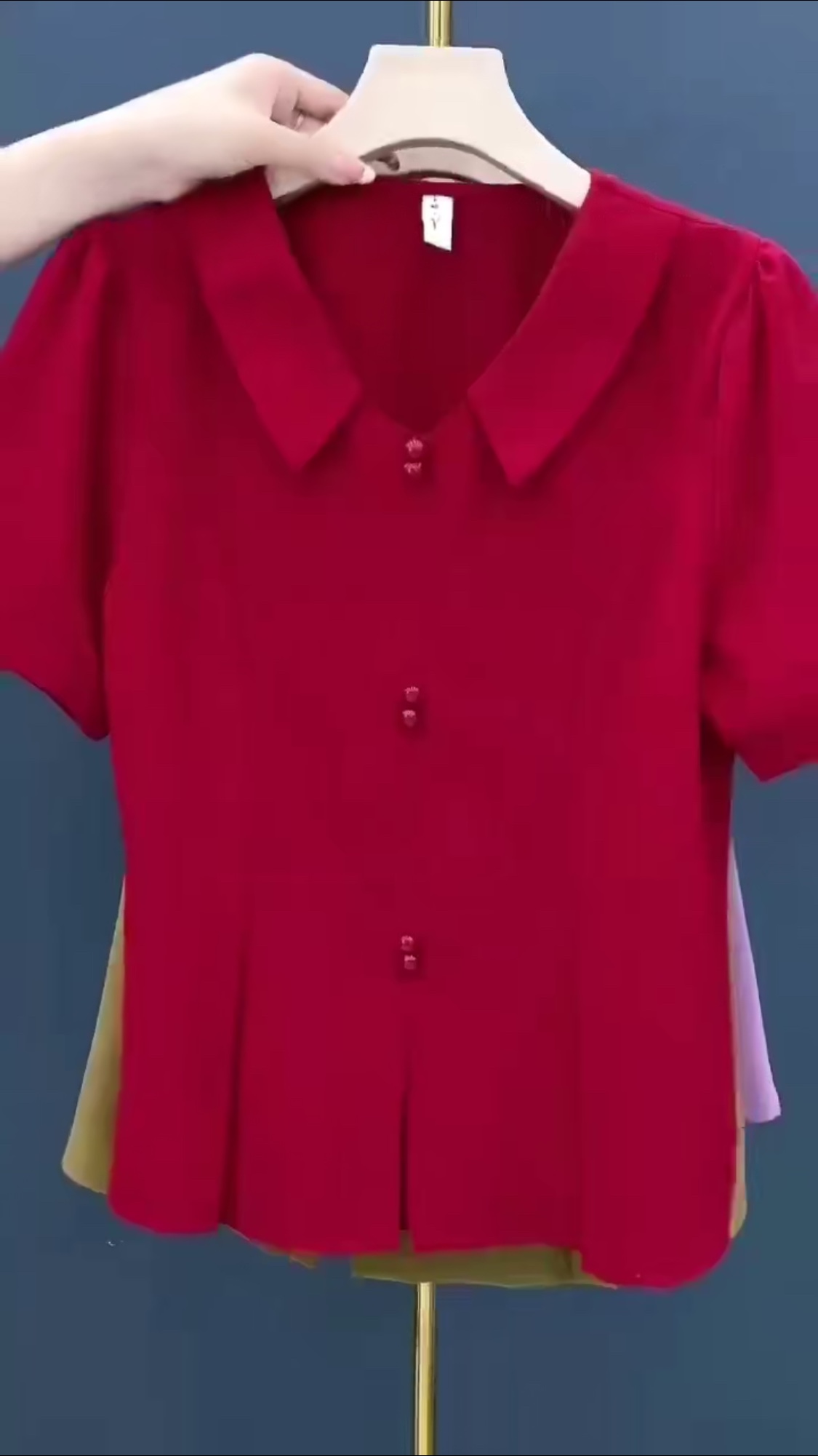 2023 Summer New Korean women's Wear XL-5XL short-sleeved cinched-waist top for middle-aged moms details Picture