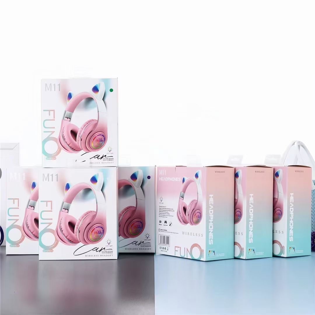 头戴蓝牙猫儿渐变色耳机