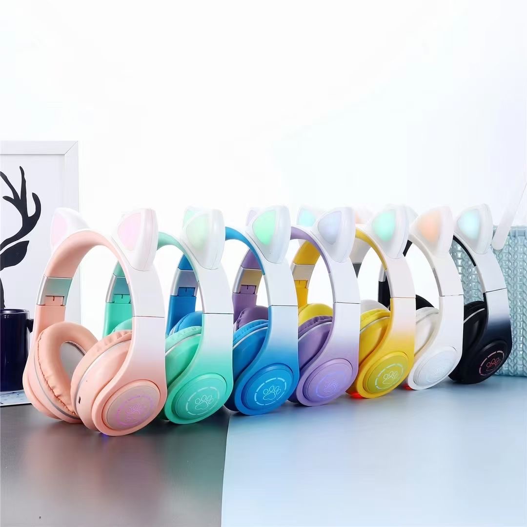 蓝牙耳机/猫耳朵耳机/渐变色头戴细节图