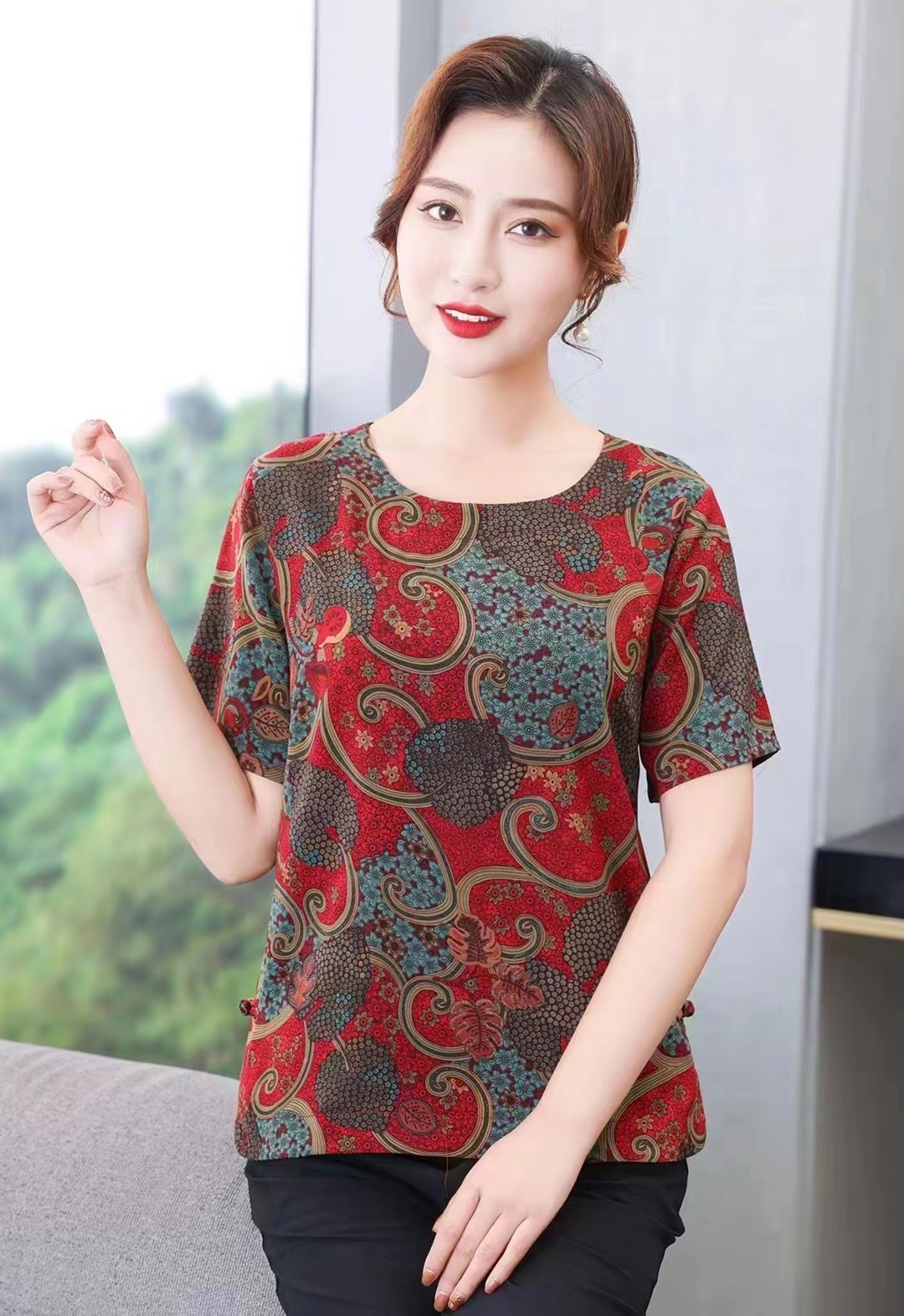 2023 nuevo estilo de verano coreano media edad mamá vestido XL-5XL manga corta cuello redondo jumper top Application Scenario