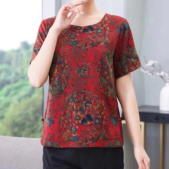 2023 summer new Korean women's dress XL-5XL round neck short-sleeved pullover top