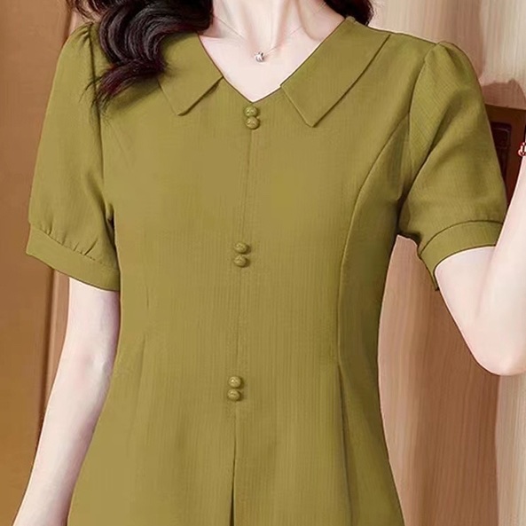 2023 Summer New Korean women's Wear XL-5XL short-sleeved cinched-waist top for middle-aged moms