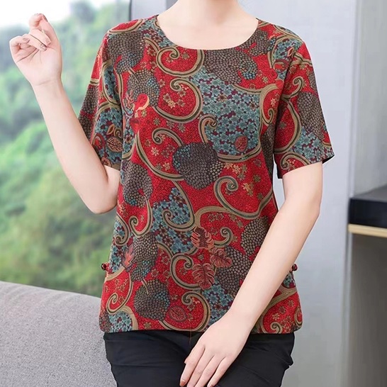 2023 nuevo estilo de verano coreano media edad mamá vestido XL-5XL manga corta cuello redondo jumper top