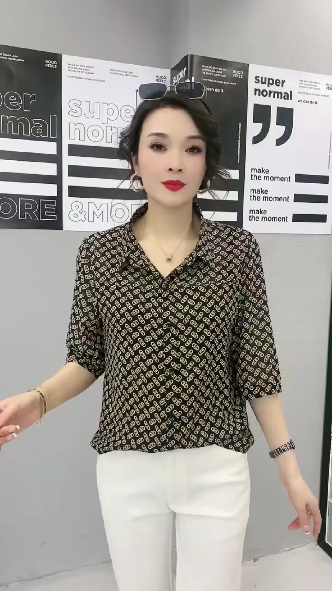 2023 New women's mid-sleeved Korean-style loose top XL-5XL shirt cardigan Application Scenario