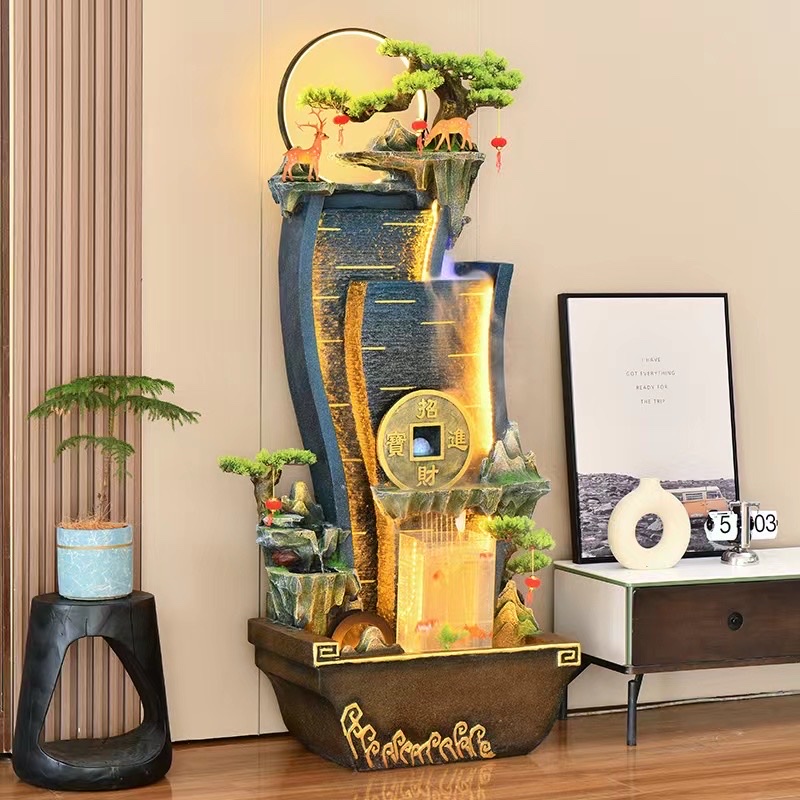 树脂流水盆景/盆景假山鱼缸/流水雾化幕帘白底实物图