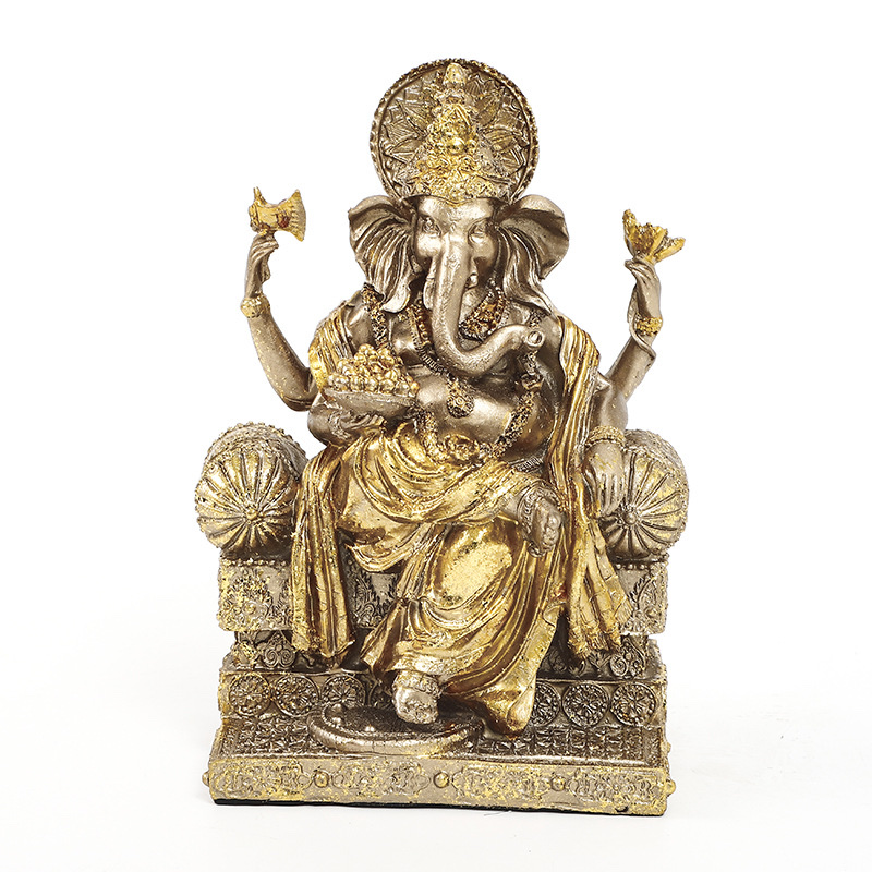 东南亚佛像工艺品像鼻佛摆件 印度教财神Ganesha 贴金箔座像详情图2