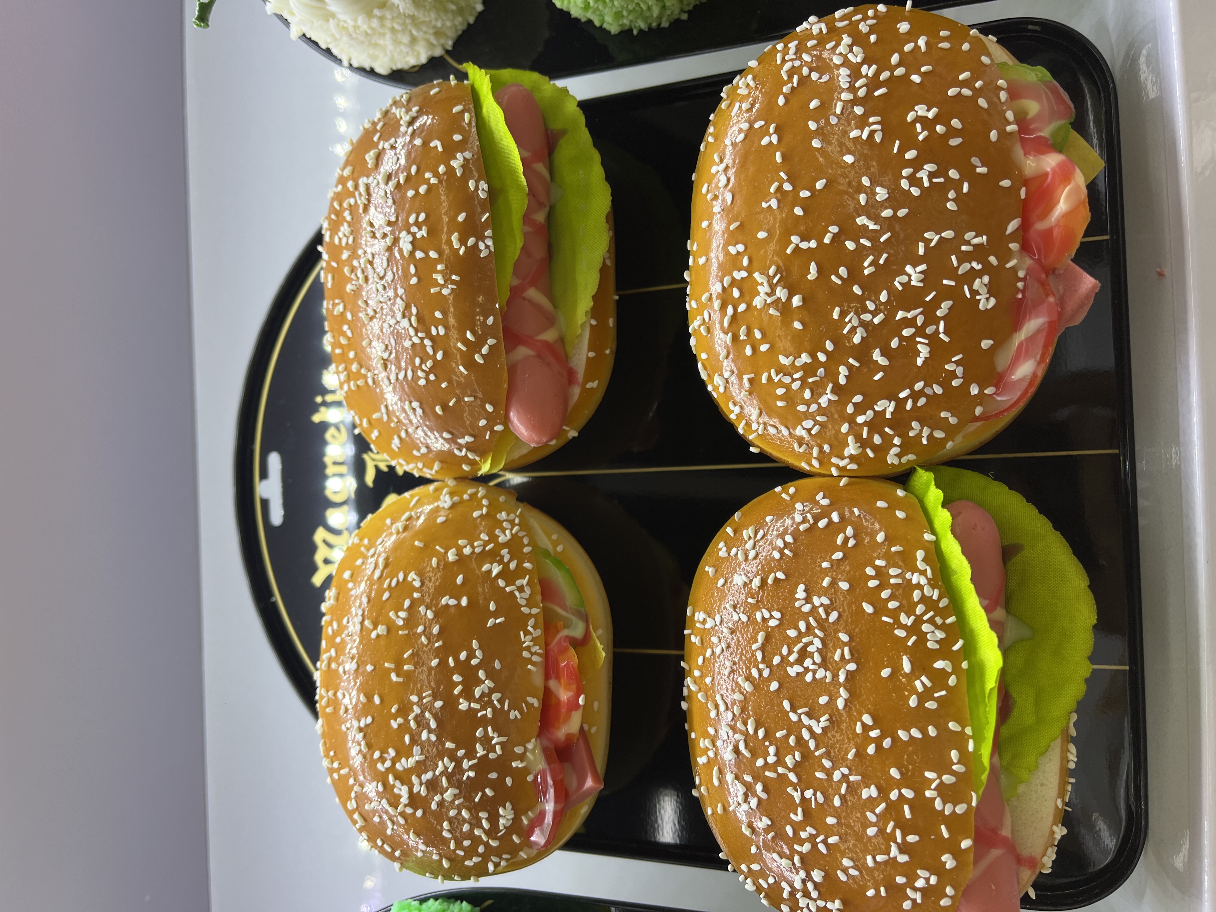 Simulated bread, cake, refrigerator stickers, food toys, DIY hamburger food toys, PU details Picture