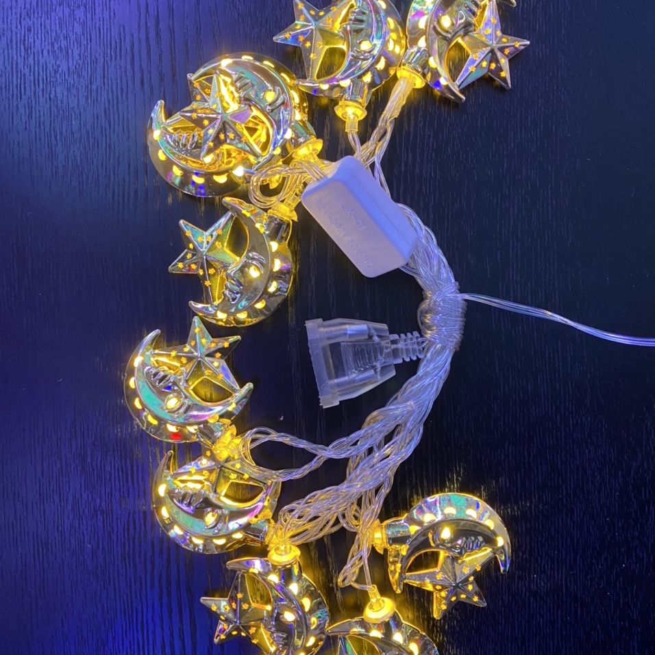 Middle Eastern Arab LED string lights: Golden star and moon atmosphere decorative iron string lights for the auspicious night of the noble moon details Picture